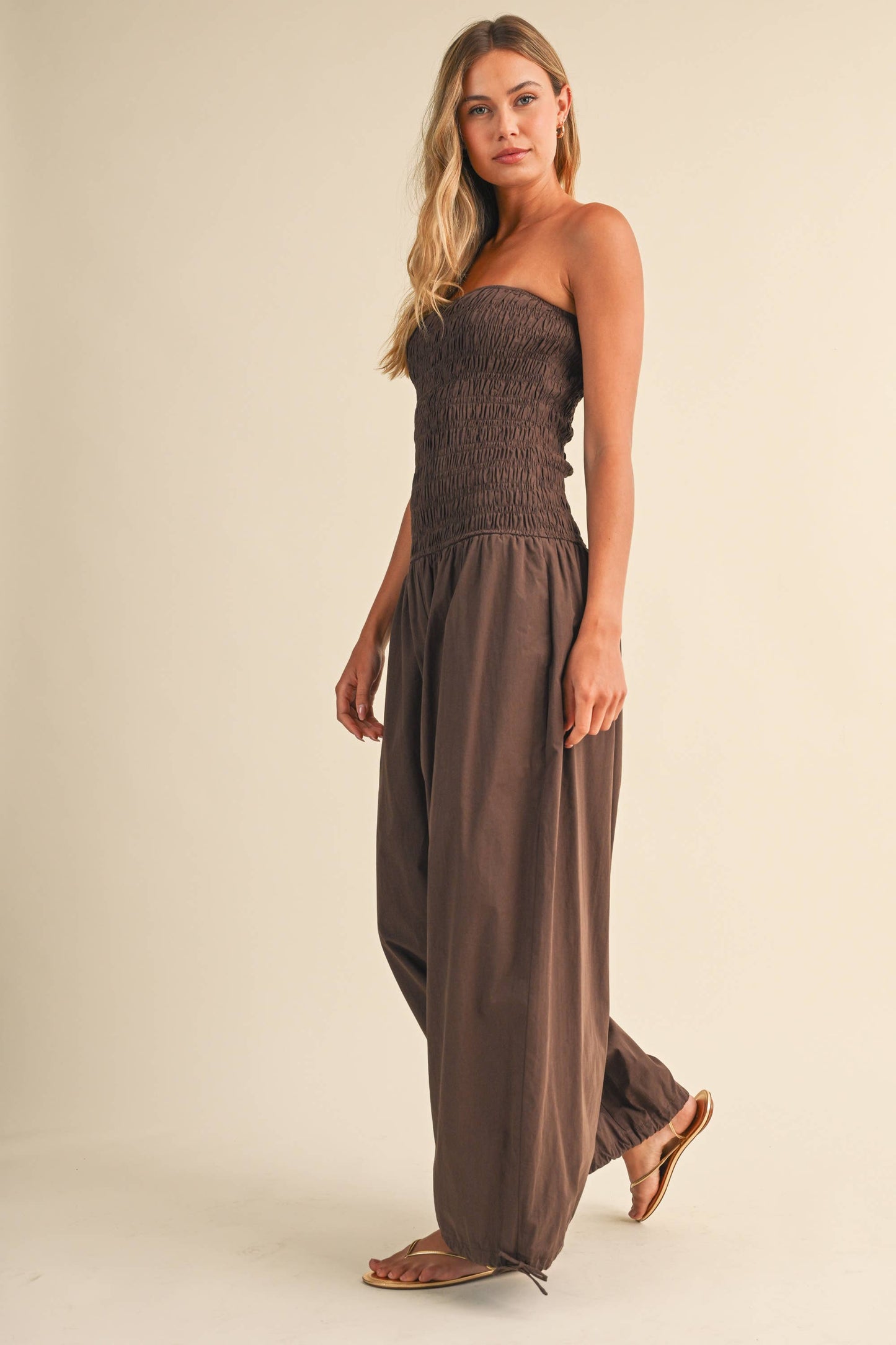 IJP3454 TUBE TOP EDGE BALLOON FIT JUMPSUIT/UNLINED