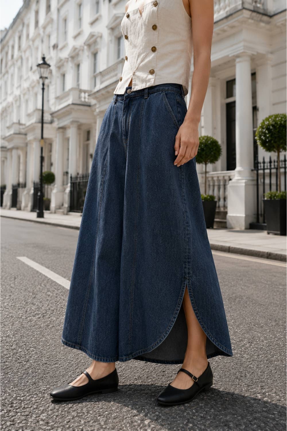 Washed Denim Side Vent Pants