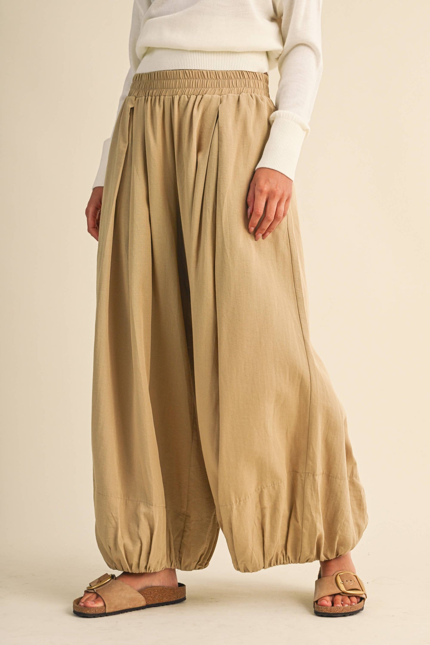 BALLOON FIT ELASTIC WAIST RELAXED FIT PANTS