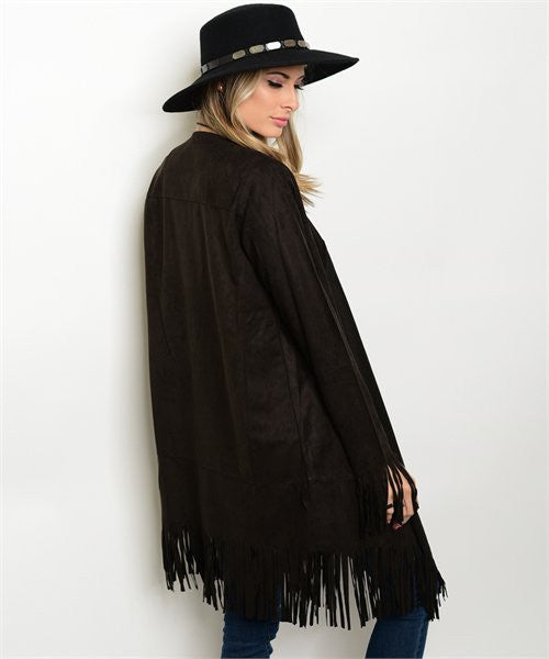 Black Fringe Suede Jacket