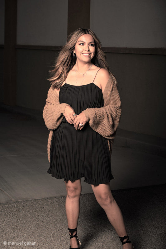 BLACK PLEATED CAMI  CAMILE DRESS