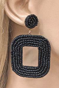 BLACK SQUARE BEADED EARRINGS