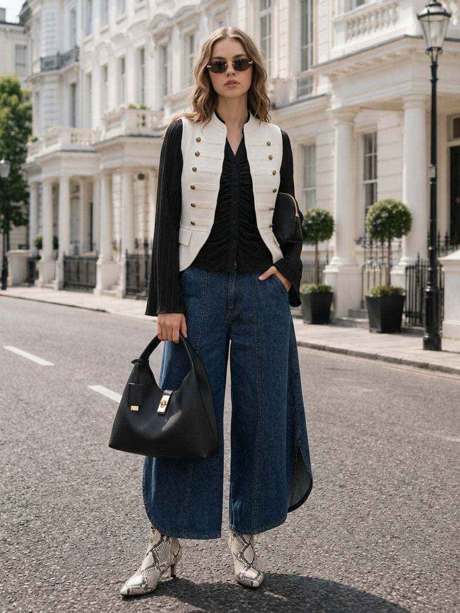 Washed Denim Side Vent Pants