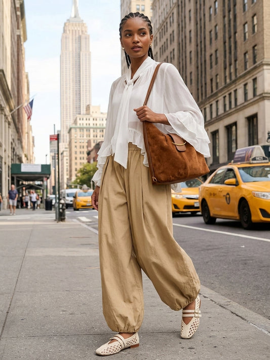 BALLOON FIT ELASTIC WAIST RELAXED FIT PANTS
