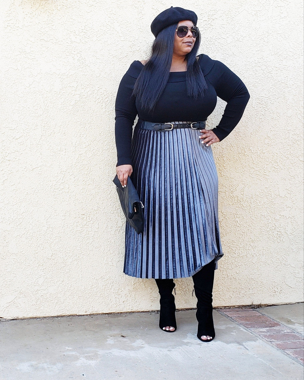 VENETIAN VELVET PLEATED SKIRT