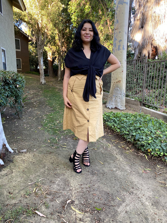 PAPERBAG BUTTON DOWN MID SKIRT