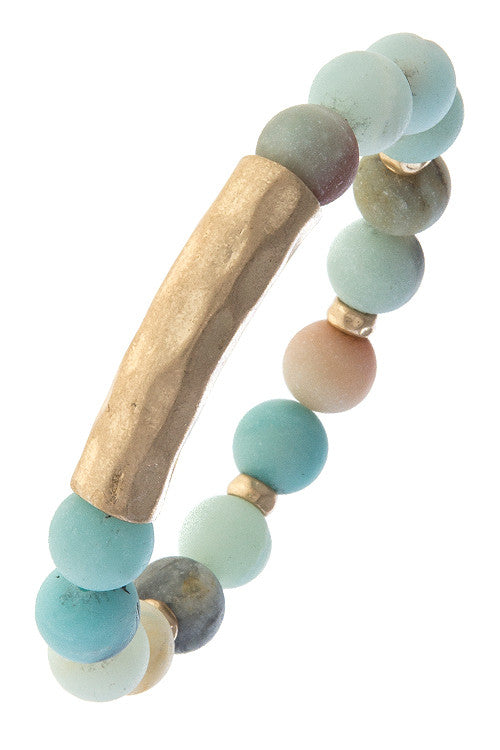TEXTURED BAR MATTED SEMI MINT PRECIOUS STONE BRACELET