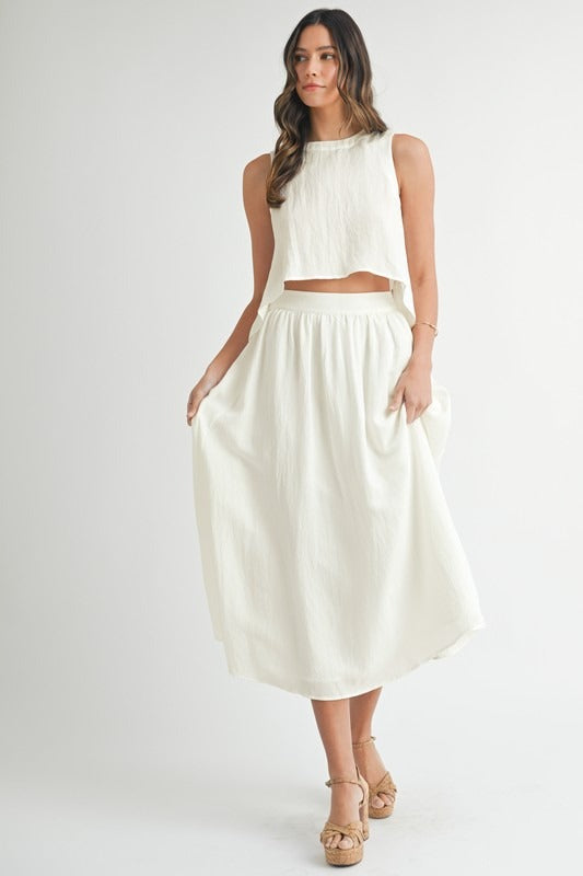 MABLE Wrinkled Round Neck Swing Top and Skirt Set
