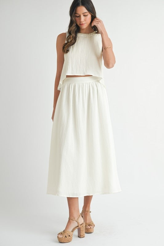 MABLE Wrinkled Round Neck Swing Top and Skirt Set