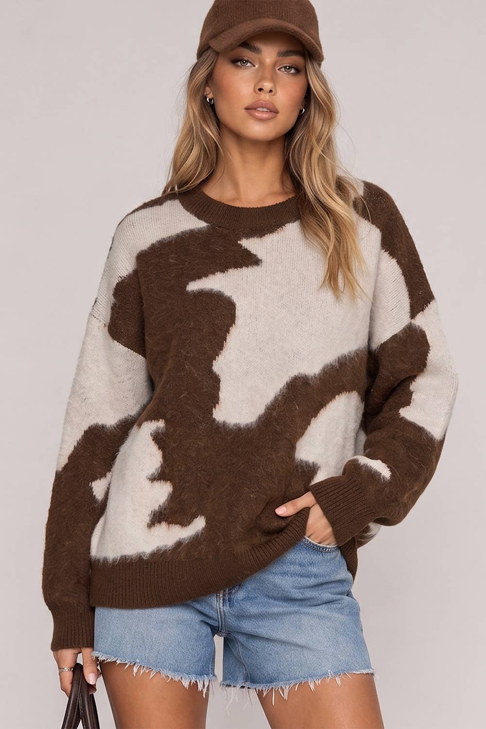 Western Cow Print Sweater