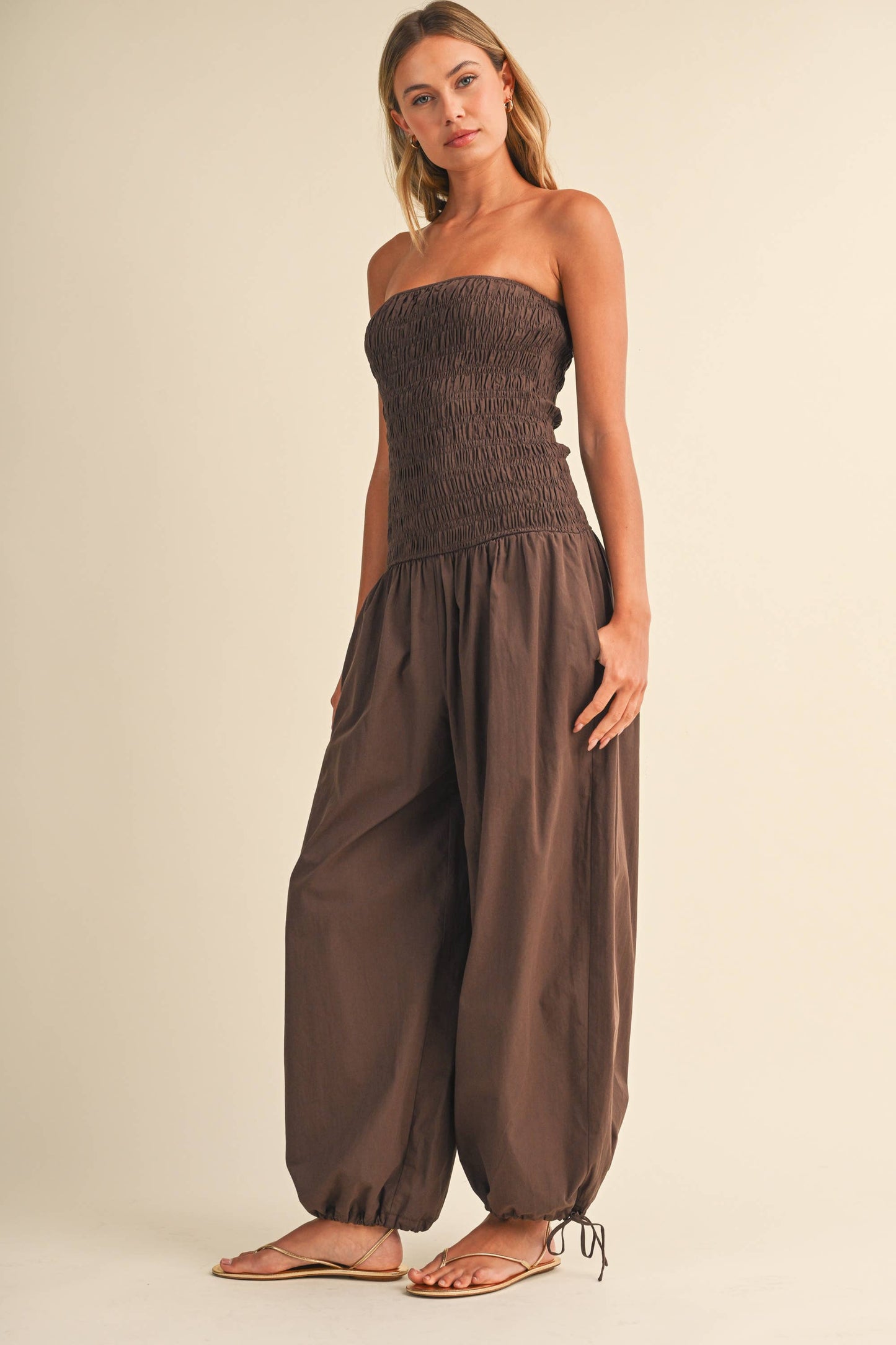 IJP3454 TUBE TOP EDGE BALLOON FIT JUMPSUIT/UNLINED