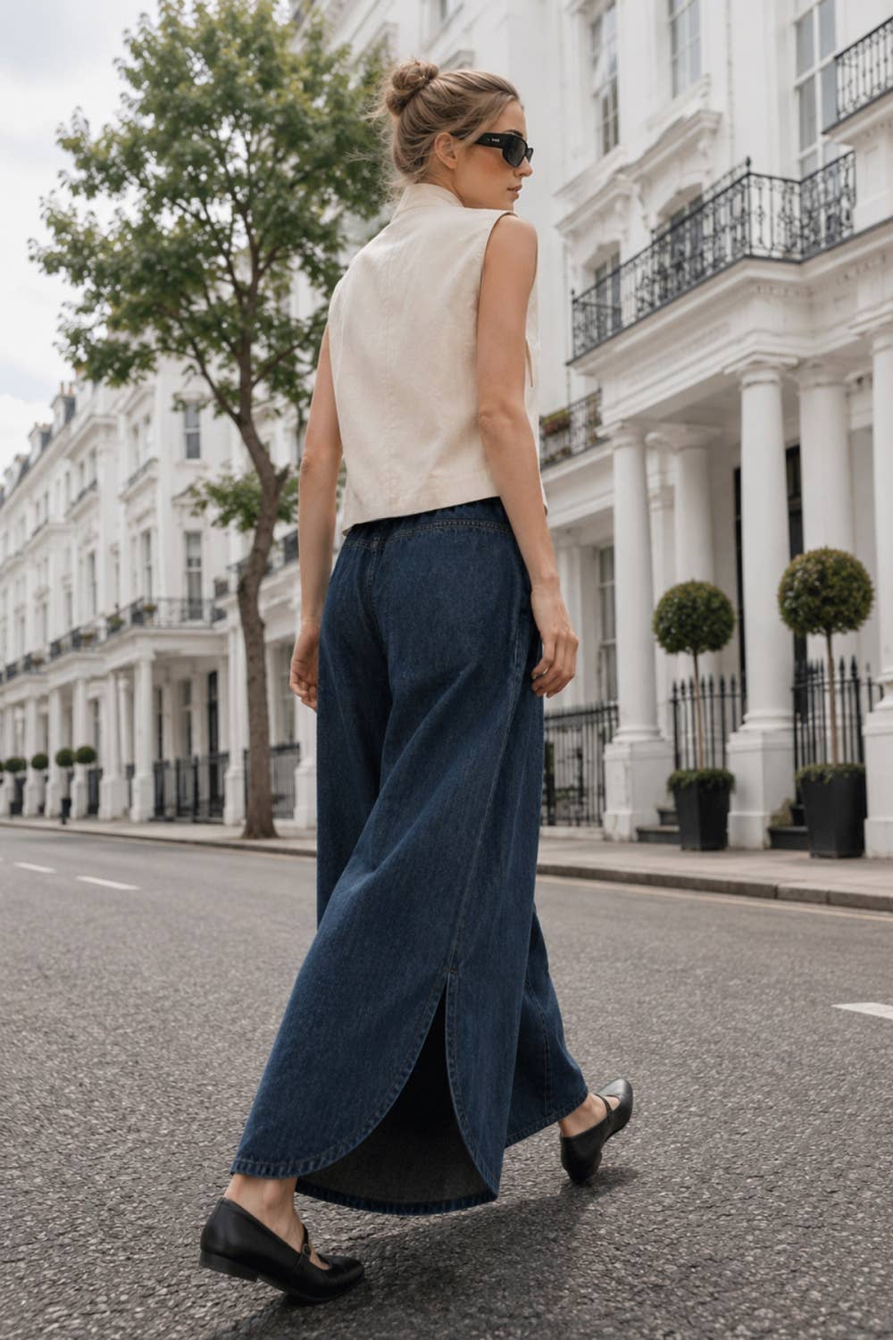 Washed Denim Side Vent Pants