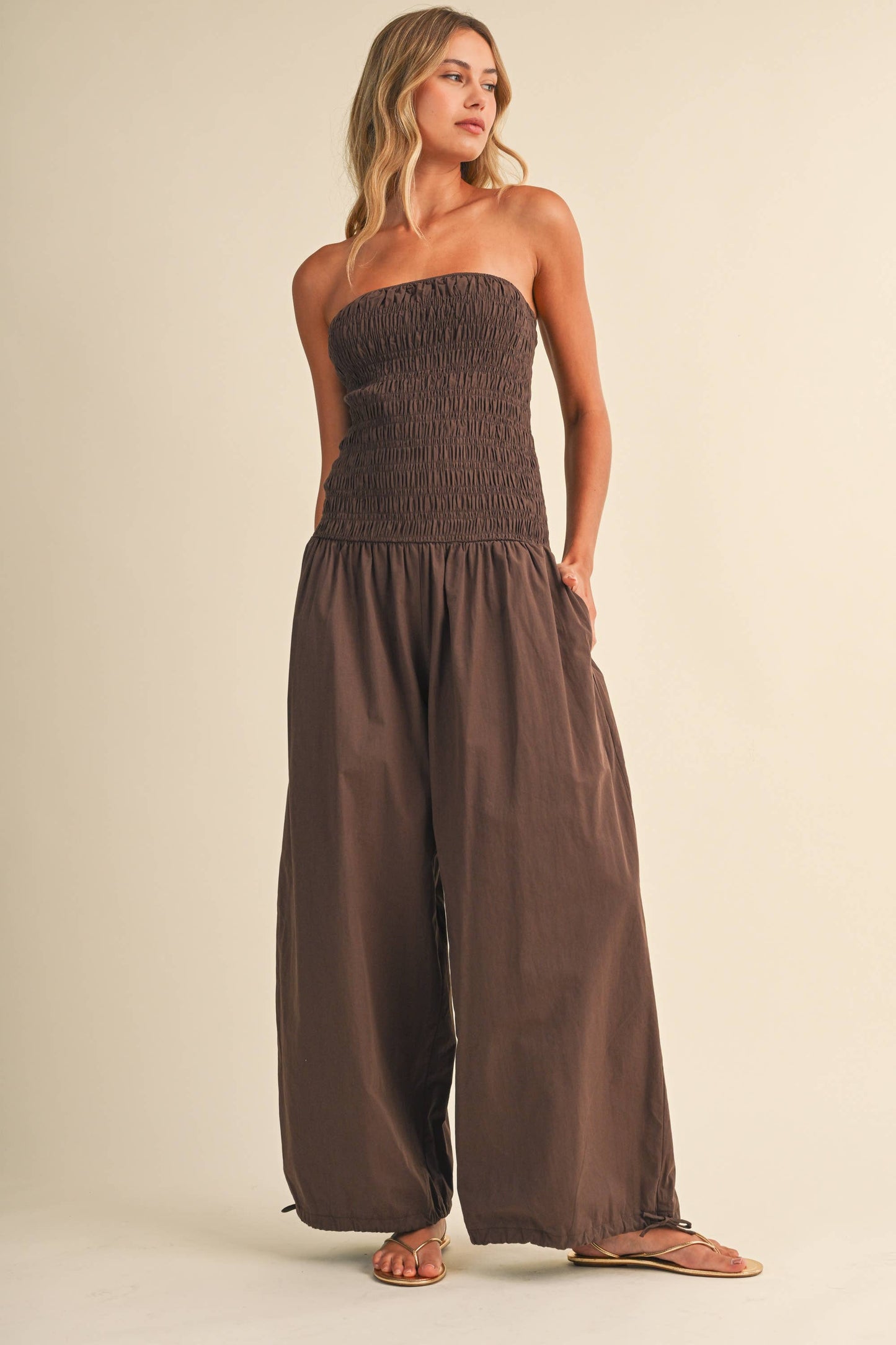 IJP3454 TUBE TOP EDGE BALLOON FIT JUMPSUIT/UNLINED