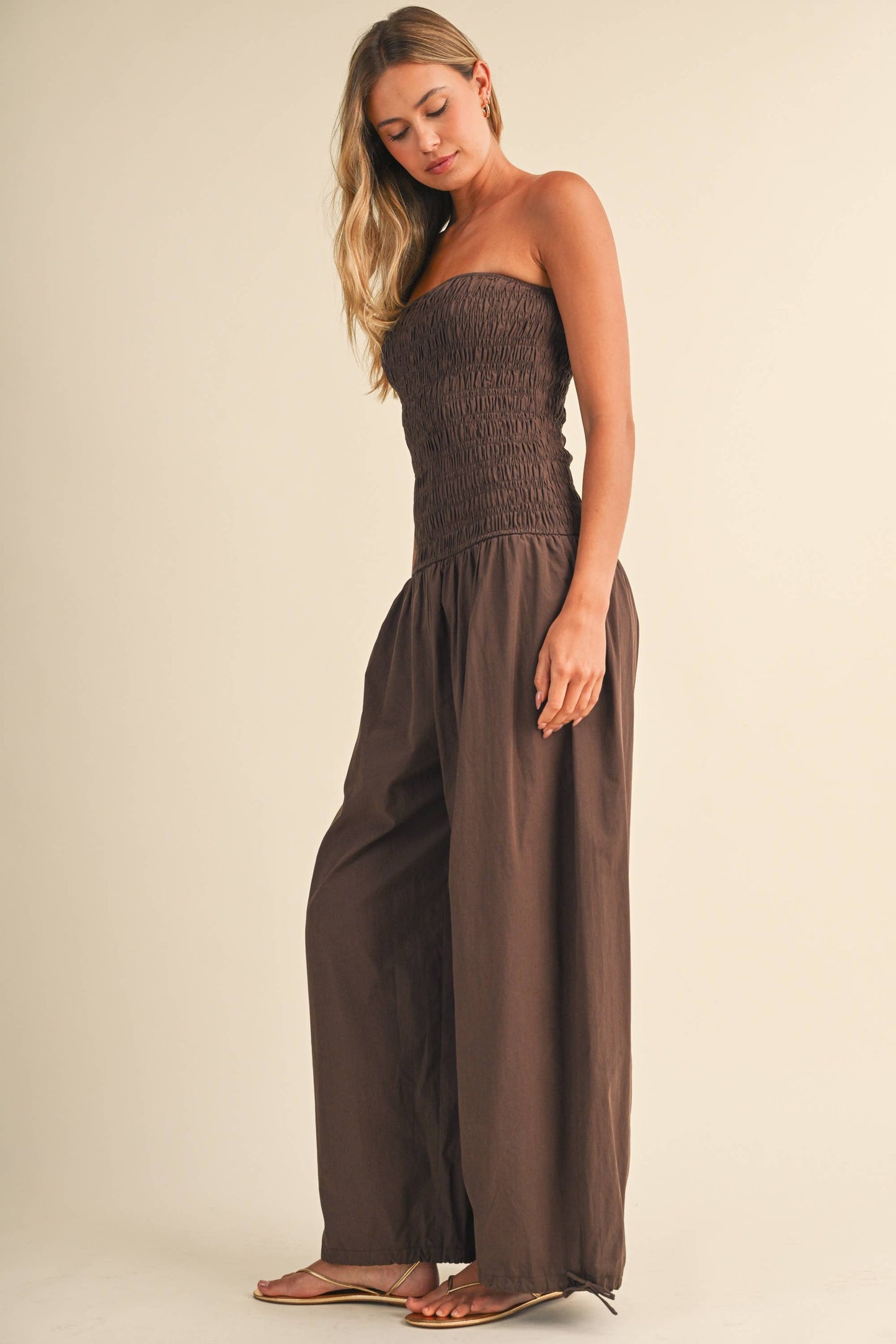 IJP3454 TUBE TOP EDGE BALLOON FIT JUMPSUIT/UNLINED