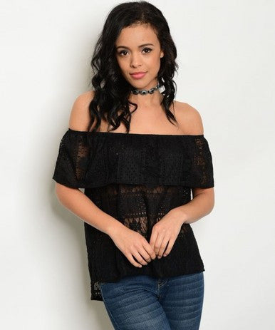 BLACK LACE OFF SHOULDER TOP