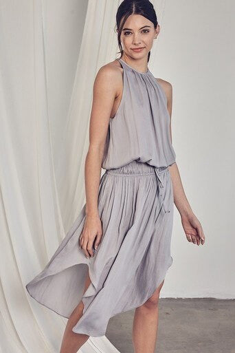 SELENA SILVER PLEATED DRESS