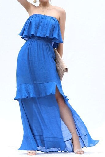 SASSY BLUE MAXI DRESS RUFFLED