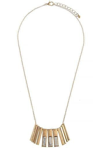 FAUX STONE MIXED BAR FRINGE NECKLACE CREAM