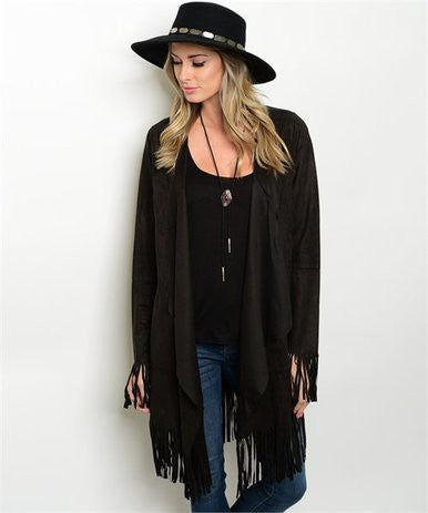 Black Fringe Suede Jacket