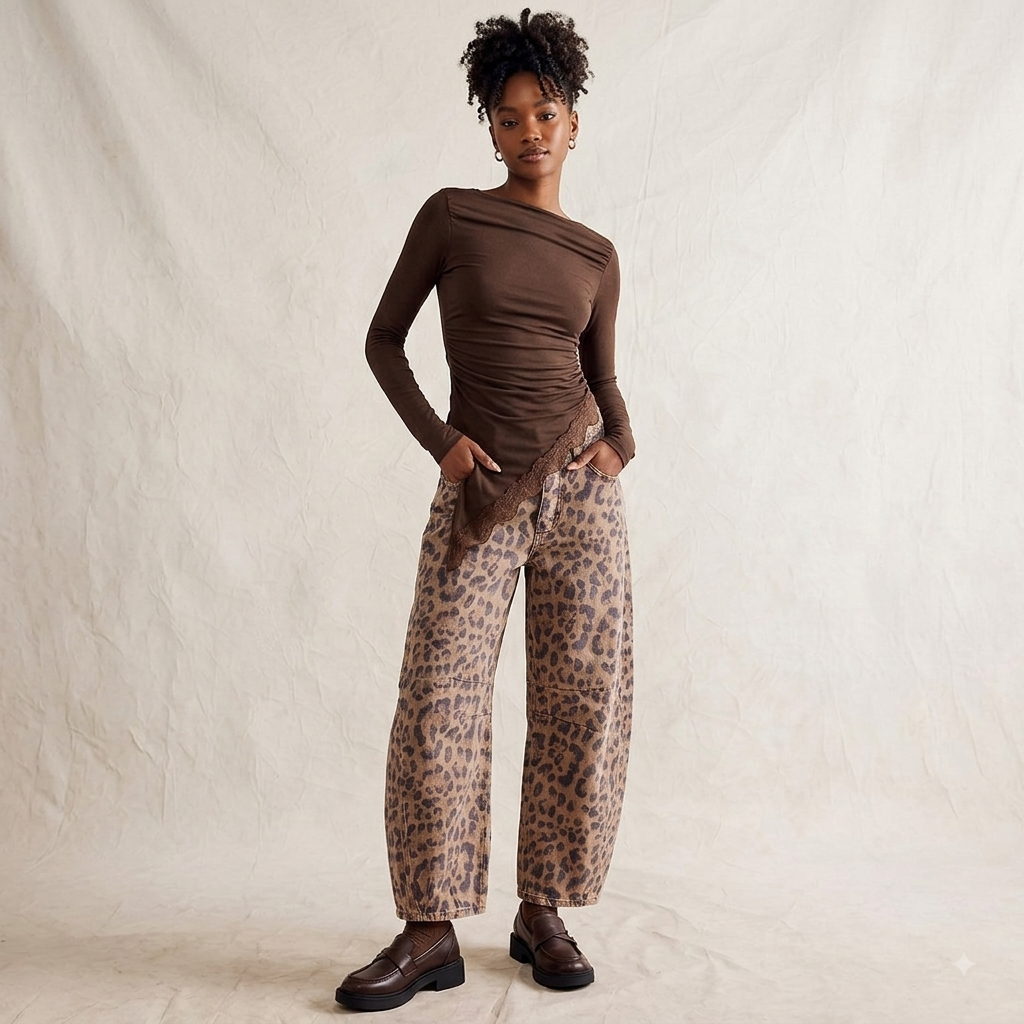 Leopard Print Wide Leg Jeans