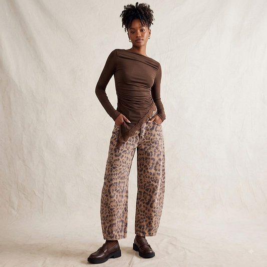 Leopard Print Wide Leg Jeans