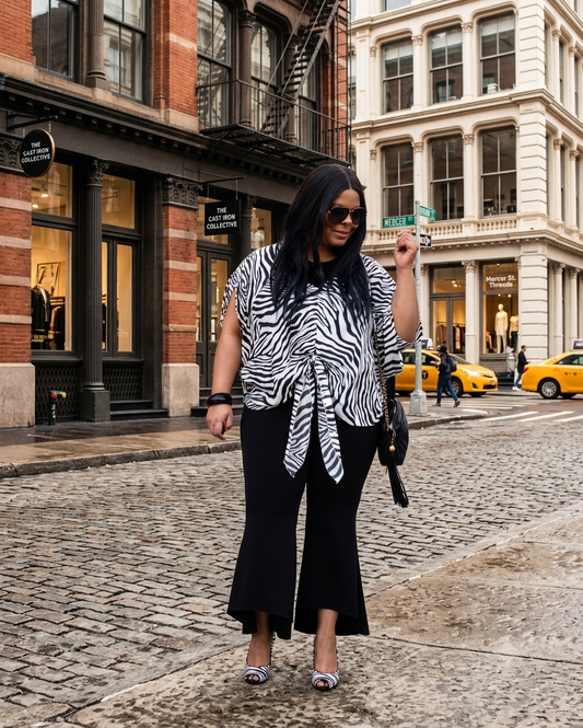 ZEBRA PRINT TIE FRONT TOP