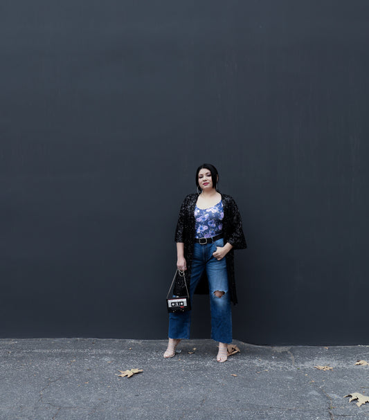 SEQUIN BELL SLEEVE KIMONO