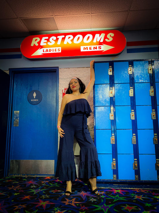 STRAPLESS LAYERED WIDE LEG JUMPSUIT